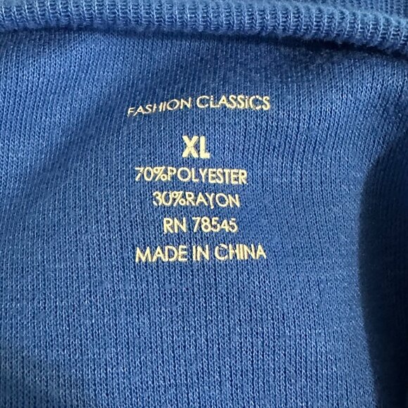 Fashion Classics Top Women’s XL Blue Embroidered Floral Long Sleeve Holiday - Picture 4 of 9